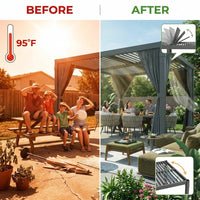 12X20 Louvered Pergola,Dark Grey Aluminum Frame with Adjustable Rainproof Roof, Featuring Waterproof Curtains and Nets — Before & After