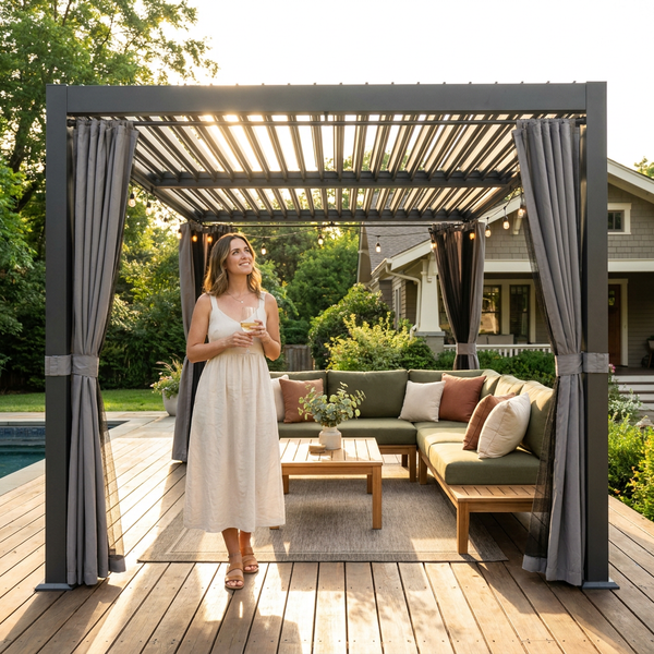 Aluminum Louvered Pergola Built to Weather Any Storm, Adjustable Rainproof Roof, Dark Grey Frame, 240 Sq Ft